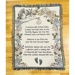 New Baby Tapestry Throw Blanket Stork Standard 47885 Welcome 40x50” Lap Nursery